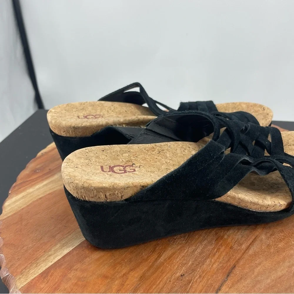 Ugg Australia Lilah wedge woven Sandals black suede Sz‎ 8 1019976
